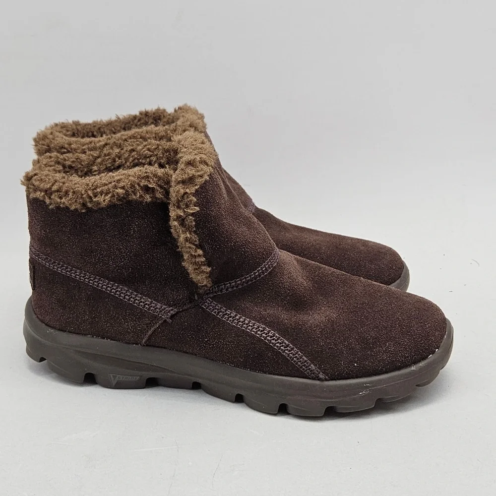 Skechers On-the-GO 13832 Womens 7 Chocolate Brown Suede Faux Fur Ankle Boots